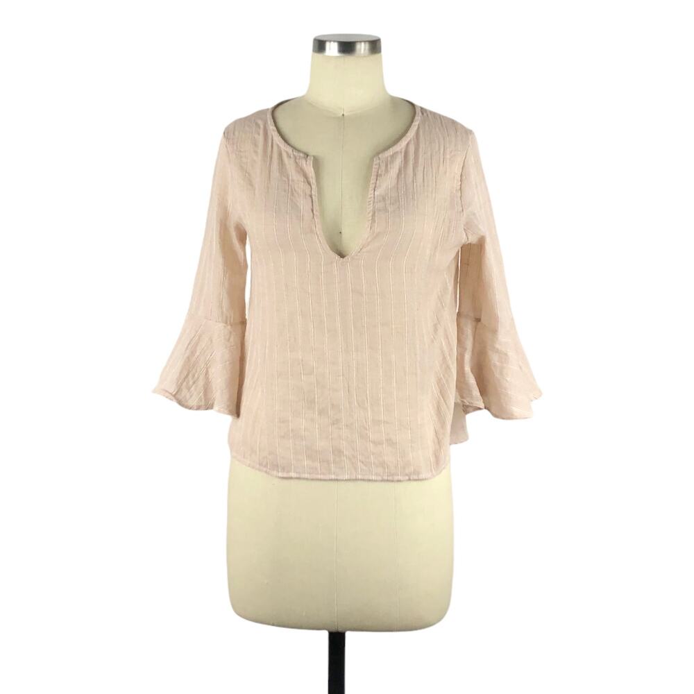 LULU's Creamy Pink Lightweight Popover Boho Blouse Striped Size Small V-Neck